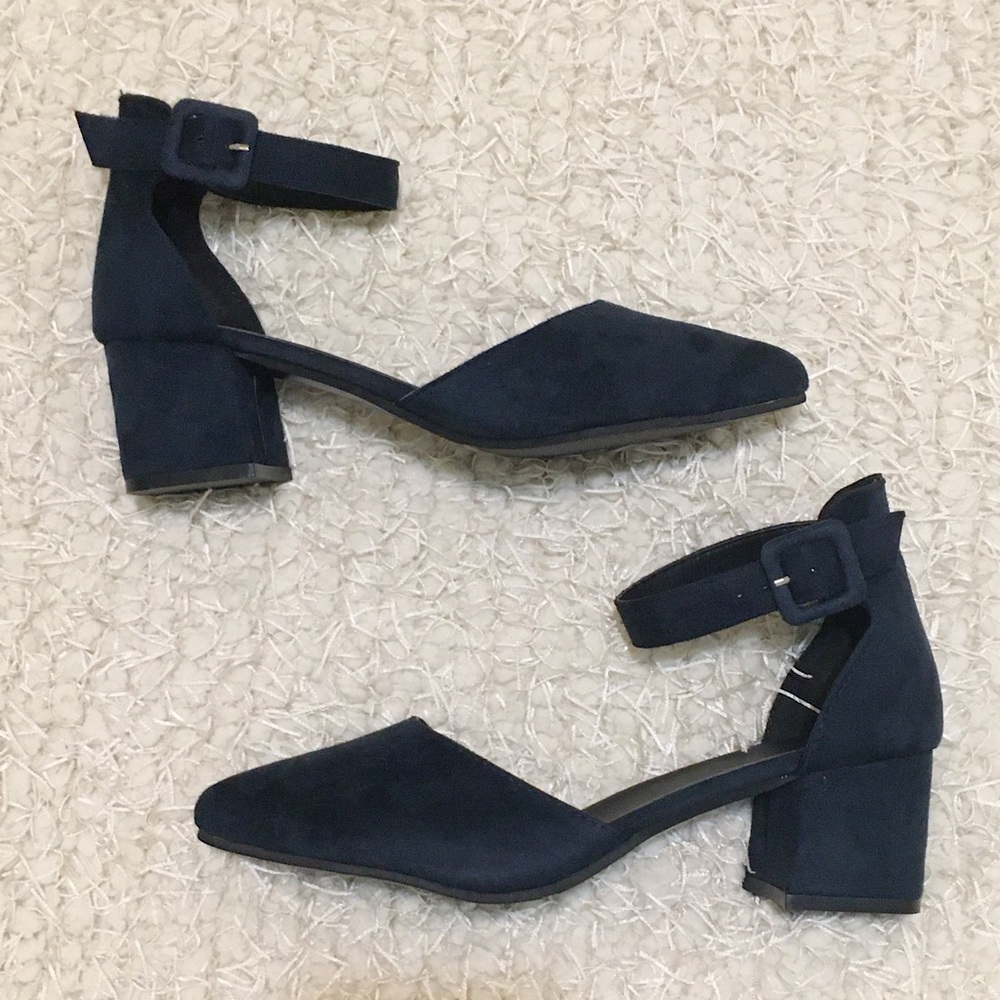 Navy Suede Block Heels